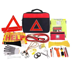 Roadside Assistance Auto Emergency Kit Car First Aid Kit Square Bag Contains Jumper Cables, Tools, and so on for Your Car