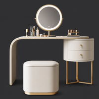 Ensemble de coiffeuse moderne de luxe convertible en bois de chêne, meubles pour chambre d'hôtel et salon, table de maquillage en panneau MDF avec miroir éclairé