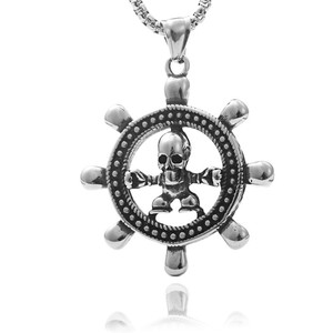 yunnique Stainless Steel <b>Ship</b> <b>Wheel</b> Skull Pendant Necklace Men's Retro Fashion Jewelry 190187 - Product Image 4