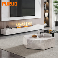PURUO table basse hexagonale en pierre frittée blanche brillante polyvalente pour salon