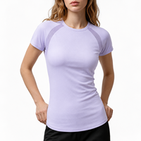 T-shirt de sport pour femme à empiècements contrastés et manches raglan, respirant, séchage rapide, pour entraînement, course, fitness, gym, personnalisable OEM