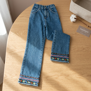 Jean évasé vintage pour femme, brodé sur mesure, coupe slim, pattes d'éléphant, grande taille, coupe bootcut, taille haute, longueur intégrale, en coton et élasthanne - Product Image 2
