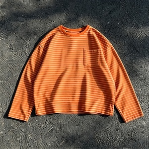 Camiseta a Rayas de Corte Cuadrado 100% Algodón, Personalizada por el Fabricante OEM, Sudadera Casual de Cuello Redondo, Camiseta de Manga Larga para Hombre - Product Image 1