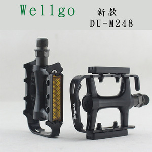 Pédales de vélo de montagne Wellgo M248 entièrement noires en alliage d'aluminium avec roulements à billes, réflecteurs, axe en acier antidérapant pour vélos de montagne - Product Image 4