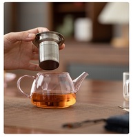 Théière en verre borosilicate soufflé à la main, transparente et colorée, 230 ml (8 oz), compatible avec les plaques de cuisson, avec infuseur en acier inoxydable