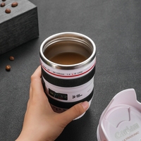 Mug de voyage isotherme 400 ml en acier inoxydable de qualité alimentaire, design objectif d'appareil photo, avec couvercle transparent, échelle 1:1, cadeau fantaisie