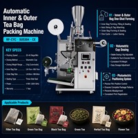 Machine automatique de fabrication de sachets de thé intérieur-extérieur avec ficelle et étiquette, 20-40 sachets/min, pour thé noir, vert, aux herbes et aux fleurs