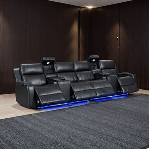 Ensemble de canapés de cinéma sectionnels en cuir de haute qualité au design moderne pour salon, canapés avec éclairage <span class=keywords><strong>LED</strong></span>, fauteuil inclinable modulaire, home cinéma - Product Image 1