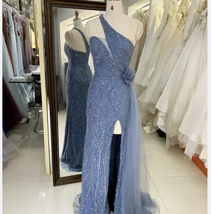 2024 Novo um ombro vestidos com flor beading noite do baile elegante