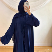 Ensemble deux pièces Abaya décontractée en satin uni, à nouer devant, coupe ample, manches longues, pour femme musulmane, style maxi modeste, kaftan quotidien, robe assortie