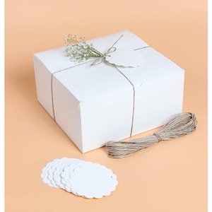 <b>White</b> gift <b>box</b>, thick cardboard <b>box</b> with lid, label and yellow hemp rope, suitable for gift giving and customizable - Product Image 1