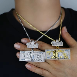 Collar con Colgante de Billete de <span class=keywords><strong>100</strong></span> Dólares con Incrustaciones de Circonitas, Joyería para Hombre, Estilo Urbano, Venta al por Mayor - Product Image 4