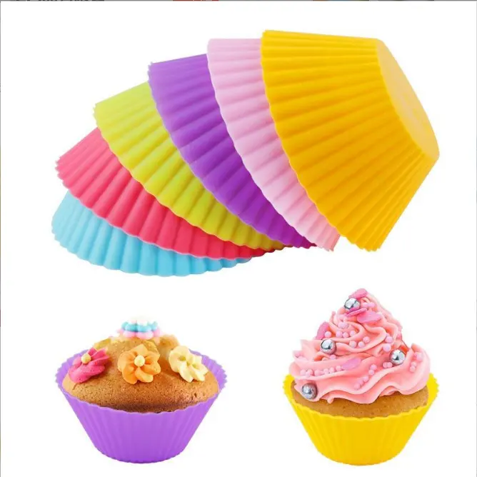 Cetakan silikon Food Grade alat kue bulat Muffin Liner Mini warna-warni sederhana termasuk cetakan Resin untuk kue dan Muffin