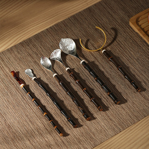 Pure Tin Purple Bamboo Tea Utensils Set Traditional Chinese Style Eco Friendly Tea Ceremony Tools Six Gentlemen Accessories - Product Image 1