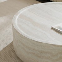 Table basse ronde en travertin beige moderne, table basse minimaliste en pierre, table de salon, appartement, meubles de luxe