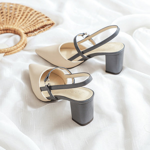 Women's Contrast Color <strong>Block</strong> <strong>Heels</strong> Elegant Pointed <strong>Toe</strong> Dress Pumps Fashion Ankle Strap Slingback <strong>Heels</strong> Femme <strong>Block</strong> Heeled Pumps - Product Image 5