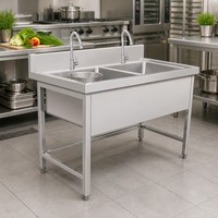 Évier de cuisine à double bac en acier épais pour le lavage de la vaisselle et la préparation des aliments