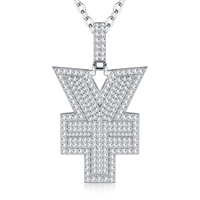 Pendentif en argent 925 avec moissanite entièrement sertie, design symbole du yen, bijoux de luxe style hip-hop, pendentif personnalisé bling tendance