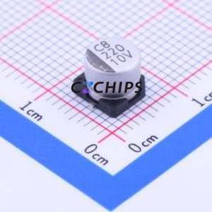 ตัวเก็บประจุแบบอิเล็กโทรไลต์อะลูมิเนียม SMD รุ่น VE-221M1ATR-0606, ขนาด D6.3xL5.7 มม. 220uF 20% 10V 6.3 มม. - Product Image 1