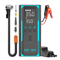 Démarreur de voiture 3000A avec compresseur d'air, booster de batterie, gonfleur de pneus 150 PSI, arrêt automatique, lumière LED d'urgence 12V
