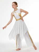 Ensemble de danse lyrique pour femmes : haut sans manches color block, jupe asymétrique en mousseline et pantalon large