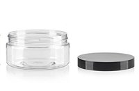 Bocaux en plastique PET rechargeables de 8 oz (250 ml), contenants cosmétiques vides, étuis avec couvercle noir, boîte à crème, lotion, flacon pour pommades, nourriture