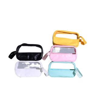 Sac cosmétique en PVC noir et rose, imperméable, avec impression personnalisée du logo, transparent, givré, sac de voyage en PVC pour maquillage - Product Image 1
