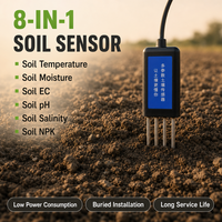 Capteur de sol 8 en 1 pour la surveillance de la croissance des plantes, sortie RS485 Modbus, surveillance de la conductivité pH EC NPK, fourniture directe d'usine