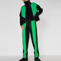 Survêtement thermique de rue pour hommes, veste à fermeture éclair contrastée avec surpiqûres et pantalons empilables, tissu polyester velours d'hiver