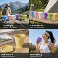 Gobelet d'eau pliable en silicone de qualité alimentaire portable avec couvercle anti-poussière et sangle en silicone pour les voyages et le camping