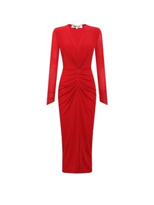 Un abito <span class=keywords><strong>rosso</strong></span> festivo per le donne, una vita stretta, un abito A maniche lunghe che abbraccia la figura - Product Image 5