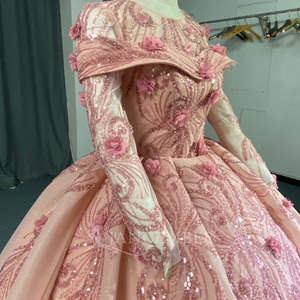 Vestido de Quinceañera Jancember Lsany300, Rosa Coral Mágico, con Cuello Plegado, Adorno de Fénix con Cuentas, Rosa 3D y Brillo - Product Image 4