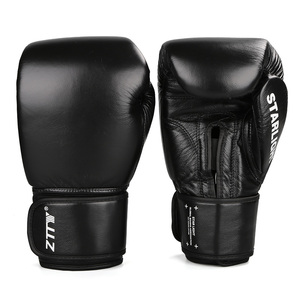 Guantes de Boxeo de Cuero Vacuno Genuino para Entrenamiento, Negros, 12oz 14oz, Duraderos, Ajustables, Personalizados con Logotipo - Product Image 1