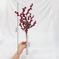53 cm lange, künstliche Weihnachtszweige mit roten Beeren und schneeweißen Tannenzapfen, hohe Vase, festliche Tischdekoration, umweltfreundliche Dekoration