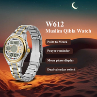 Montre-bracelet de luxe numérique en acier inoxydable pour la prière musulmane avec boussole Qibla et fonctions islamiques, vente en gros d'usine