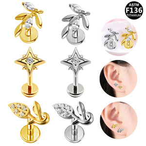 Titanium Stud <b>Earrings</b> Star Shape With Crystal For Ear Piercing Jewelry Gift - Product Image 1