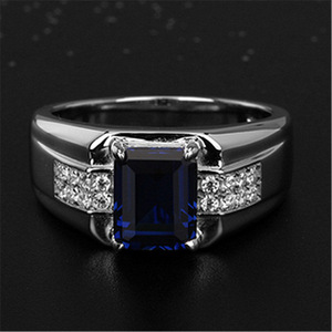 Nouvelle bague d'affaires pour homme en cuivre <span class=keywords><strong>saphir</strong></span> bleu zircon, tendance et élégante, rectangulaire, incrustée de zircone cubique - Product Image 4