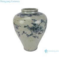 RZNA38-A chinois Antique dynastie Ming bleu et blanc peint à la main motif de fleurs urne en céramique porcelaine Pot de fleur prune Vase