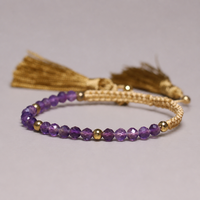 Bracelet tressé artisanal plaqué or 18 carats avec perles d'améthyste naturelle facettées de 4 mm, bijou anti-stress, cadeau d'amitié