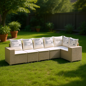 Conjunto de Sofás de Jardín de Ratán Beige, 6 Plazas, Resistente a la Intemperie, Diseño Contemporáneo - Product Image 2