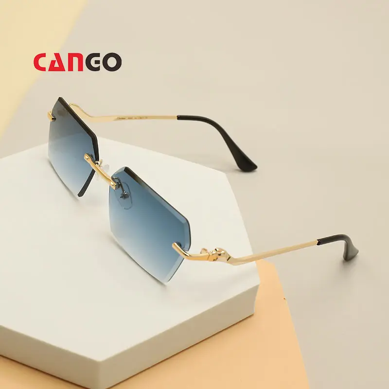 2022 moda di lusso donne custom occhiali da sole logo uomo senza montatura rettangolare di design occhiali da sole in metallo uv400 gradiente
