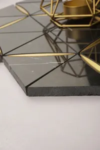 클래식 블랙 대리석 디자인 육각 믹스 삼각형 모자이크 Backsplash 벽 돌 인레이 골드 금속 모자이크 바닥 타일