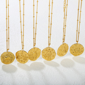 Collar con colgante de doce constelaciones para mujer, cadena de cuentas redondas irregulares de aleación de zinc, regalo de joyería, diseño sencillo a la moda - Product Image 2