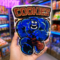 Sacs en Mylar holographiques de forme irrégulière spéciale, imprimés avec des monstres de dessins animés, pochettes refermables à fermeture éclair pour l'emballage de biscuits et de collations