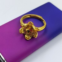 Bague personnalisée en acier inoxydable plaqué or avec plateau fleur, réglable, ornée de perles et de pierres précieuses, pour femme