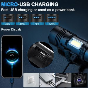 Kamp yürüyüş acil yüksek lümen 2000LM <span class=keywords><strong>Led</strong></span> <span class=keywords><strong>Torch</strong></span> güçlü taktik USB şarj edilebilir el feneri - Product Image 4