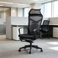 Chaise de bureau ergonomique en maille à dossier haut avec repose-pieds et appui-tête, soutien lombaire inclinable, chaise d'ordinateur réglable