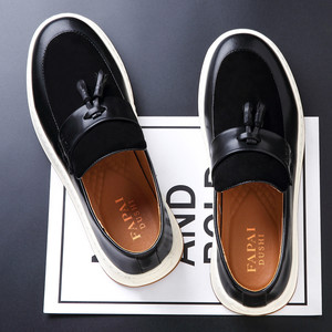 FAPAI DUSHI Men's Casual Slip-on Loafers <b>Black</b> <b>Low</b> <b>Heel</b> Solid Color Non-slip Outdoor Wear - Product Image 1