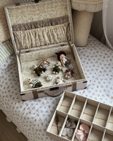 Boîte de rangement vintage en tissu rayé à motifs floraux pour jouets d'enfants, bijoux, bibelots, valise de voyage, coffre, photos personnalisées de bébé, souvenirs, emballage