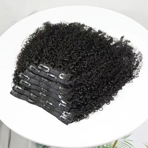 Extensions de cheveux à clips bouclés crépus de 22 pouces, 26 couleurs, vente chaude, 100% cheveux vierges russes, 7 clips, styles ondulés droits - Product Image 3